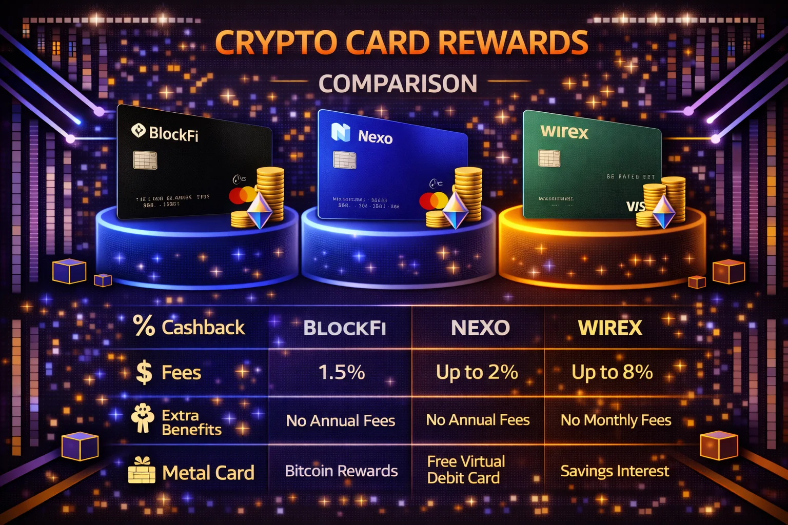 Crypto card rewards comparison showing cashback rates and benefits
