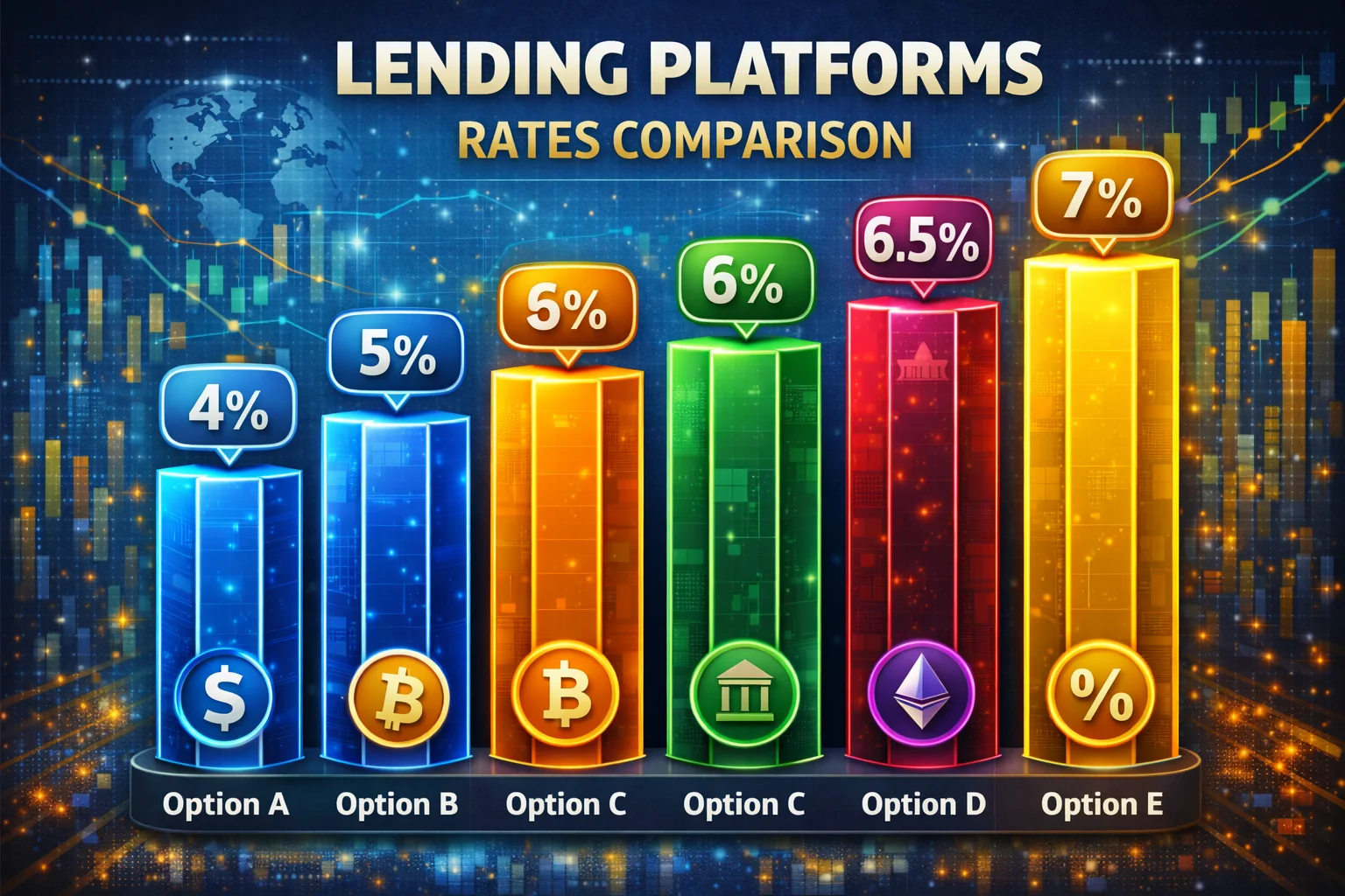 Crypto lending platforms interest rates and LTV comparison chart