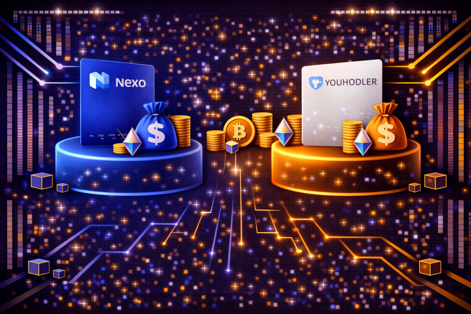 Nexo vs YouHodler comparison chart showing lending rates, features, and risk profiles