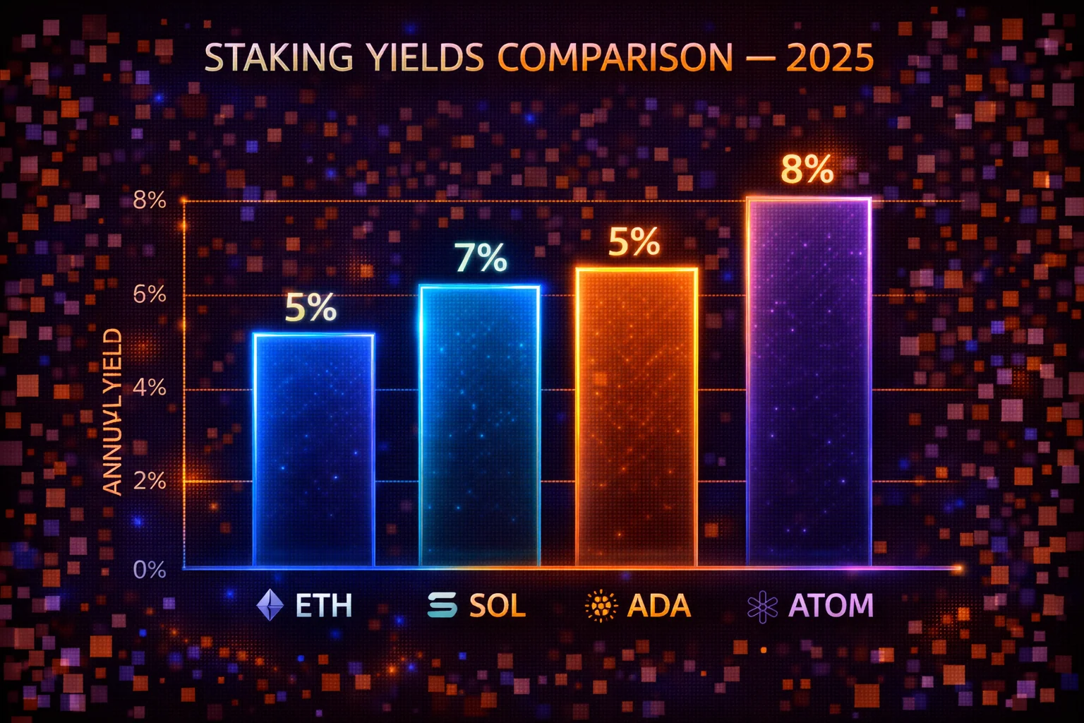 Staking yields comparison chart showing APY rates across different proof-of-stake networks in 2025