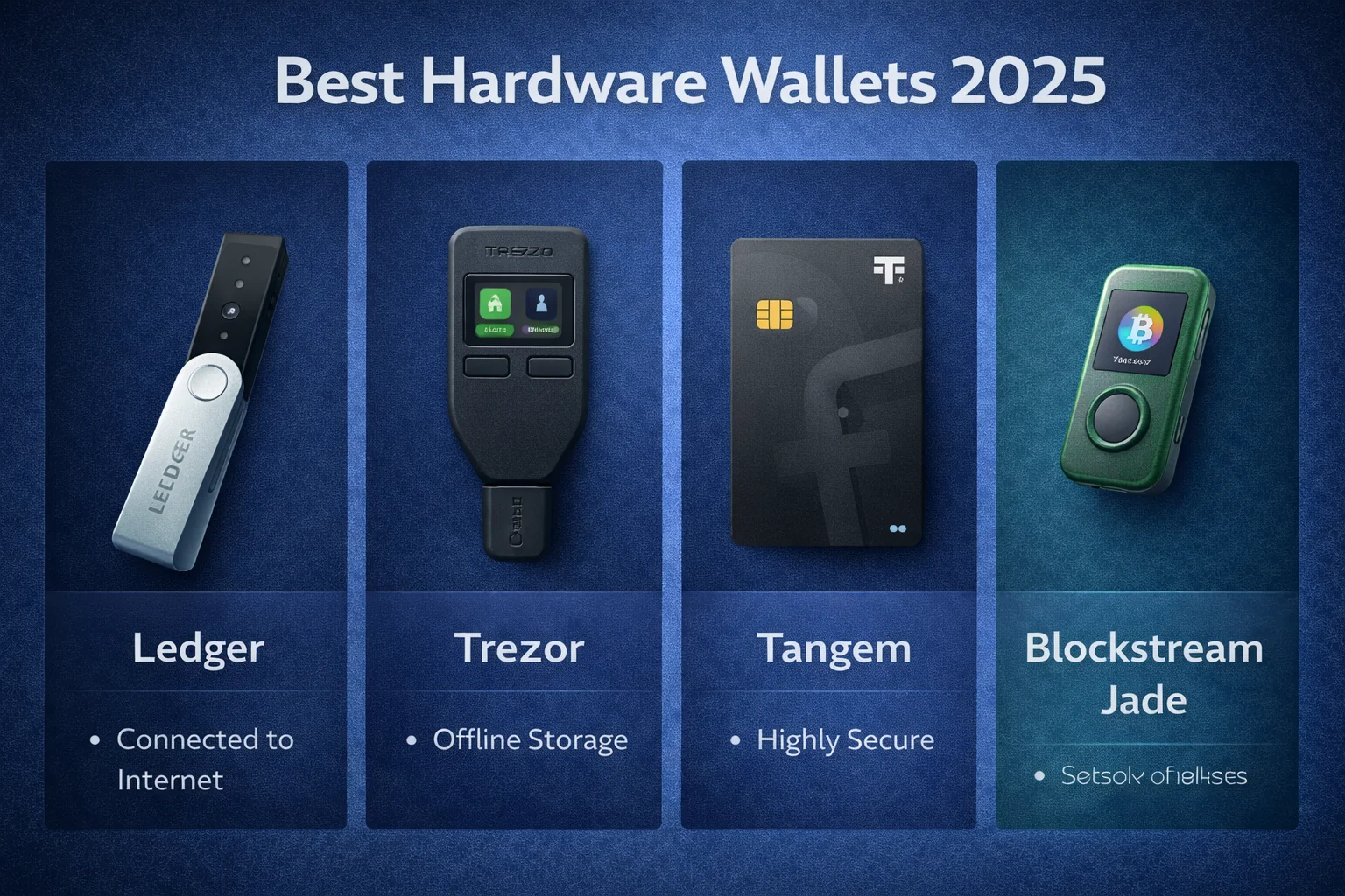 Top hardware wallets for 2025, including Ledger Nano X, Trezor Model T, and Tangem