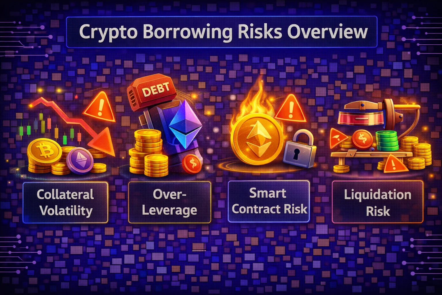 Overview of crypto borrowing risks: liquidation, volatility, smart contracts, and platform failures