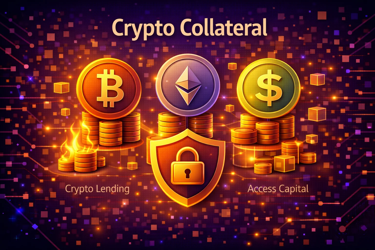 Cryptocurrency collateral concept showing digital assets securing loans