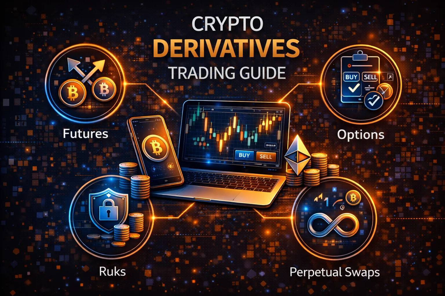 Cryptocurrency derivatives trading guide showing futures, options, and perpetual swaps