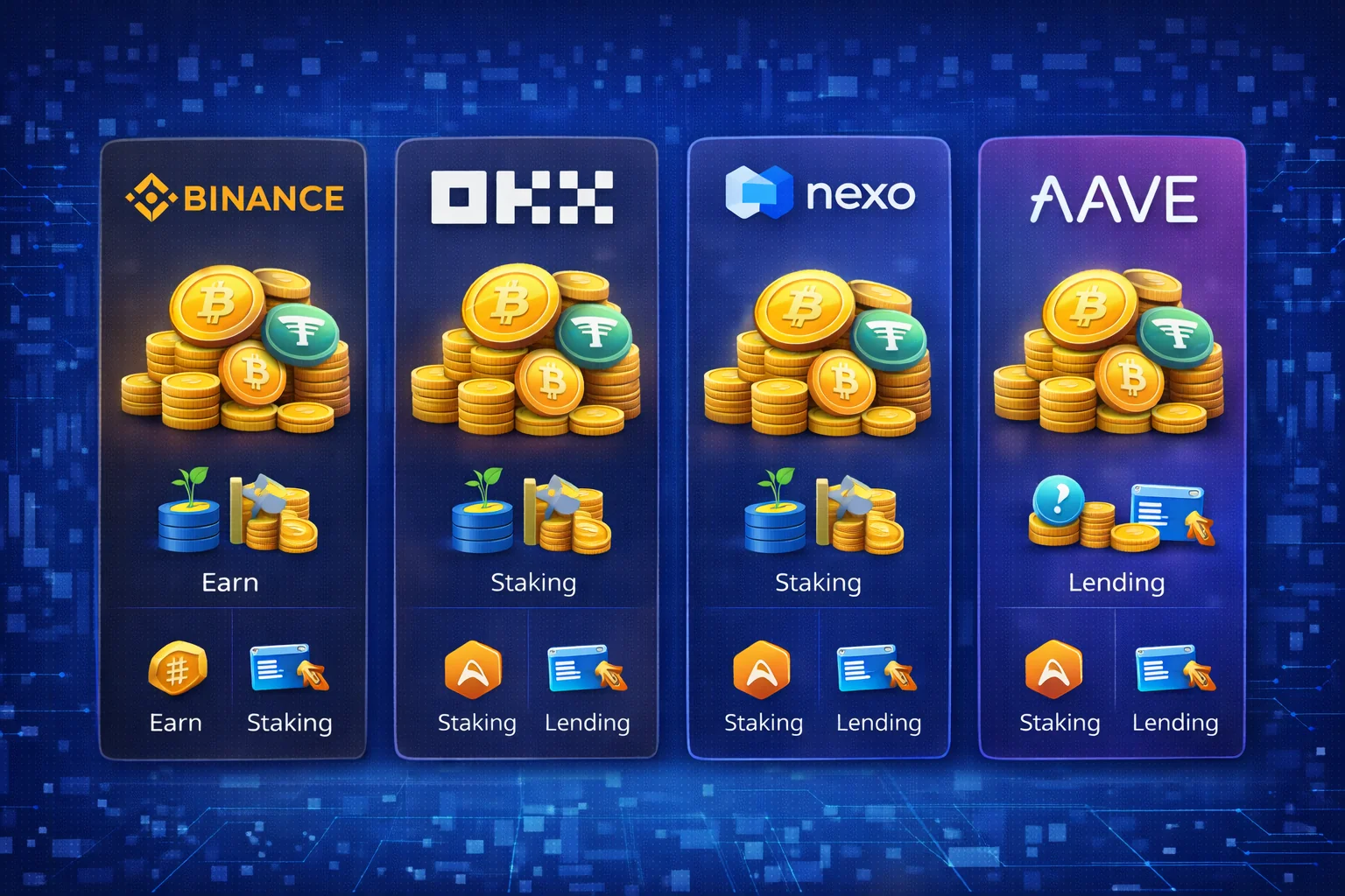 Detailed comparison of cryptocurrency exchanges for passive income showing yields and features