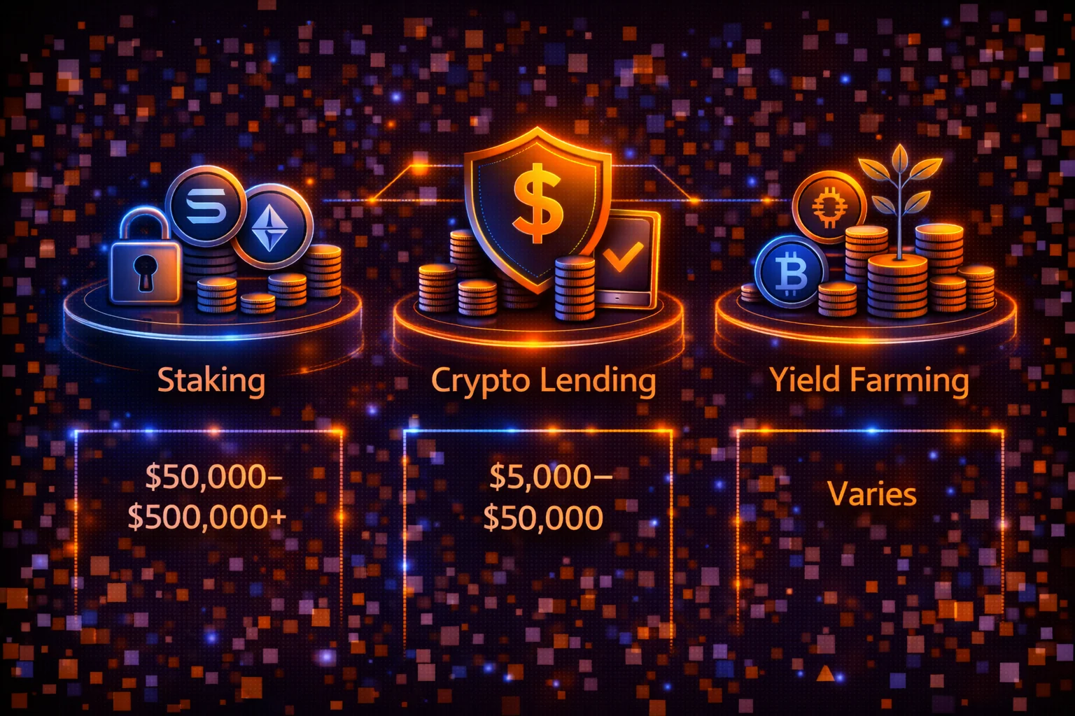  Comparison of three crypto passive income portfolios showing risk levels and expected returns