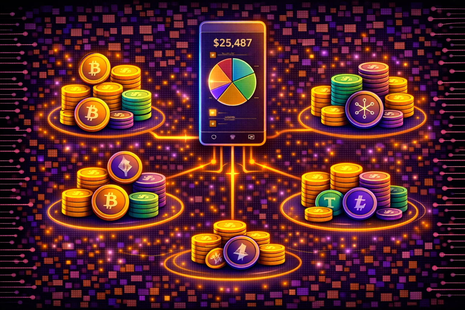 Cryptocurrency portfolio diversification across different sectors and asset types