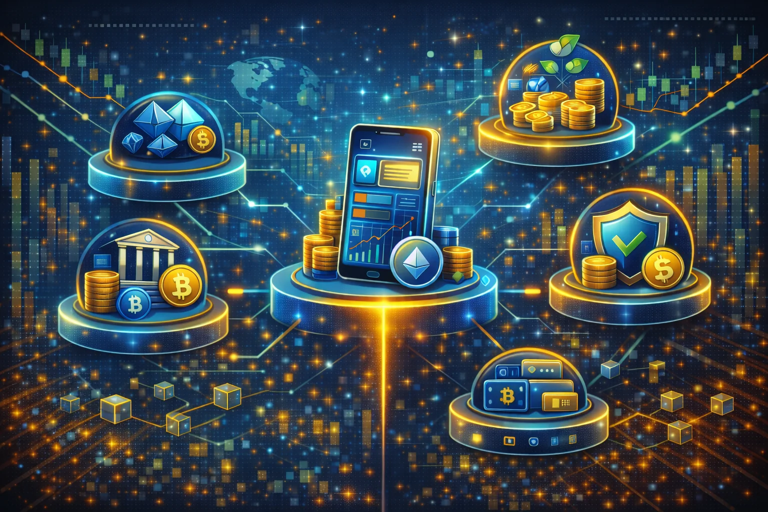 DeFi yield platforms overview showing APY rates and risk levels