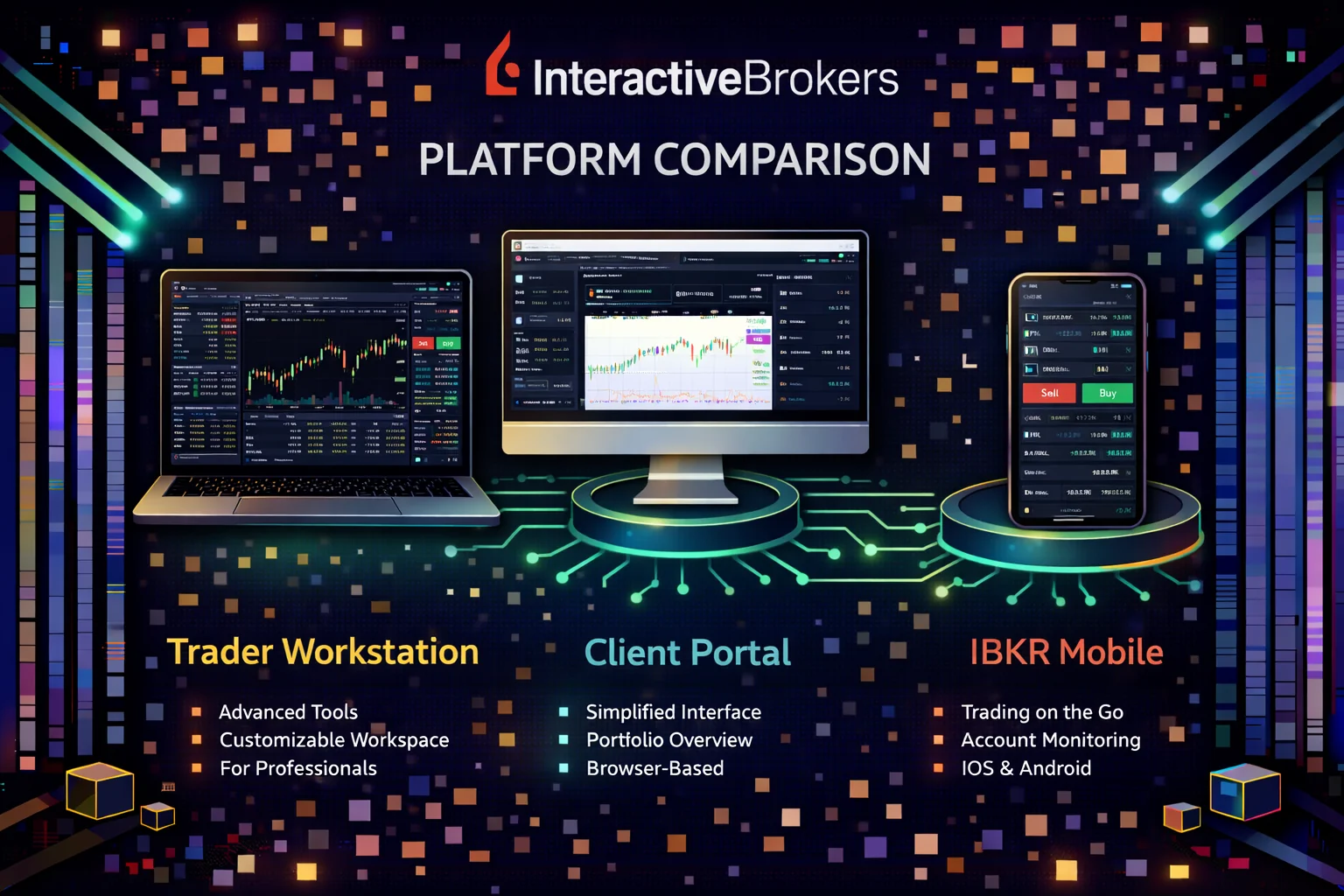 IBKR trading platforms comparison showing GlobalTrader, TWS, and mobile apps