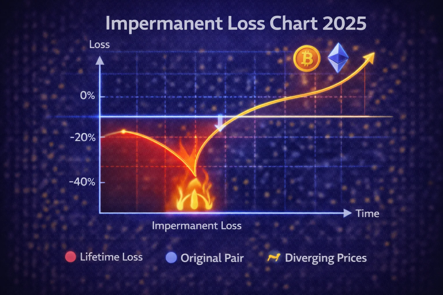 Impermanent loss chart showing how price divergence affects liquidity provider returns