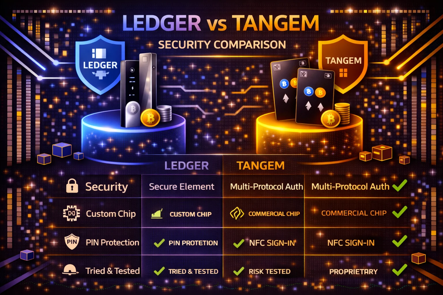 Security architecture comparison between these solutions, hardware wallets showing secure elements and backup methods