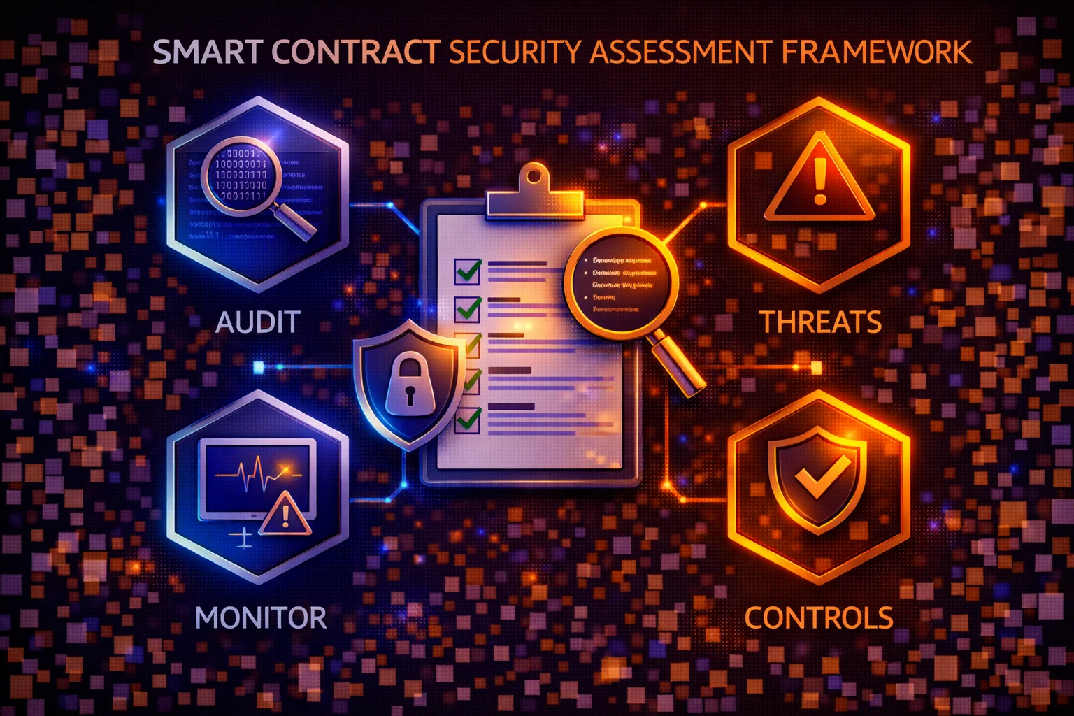Smart contract security assessment framework showing audit processes and risk evaluation methods