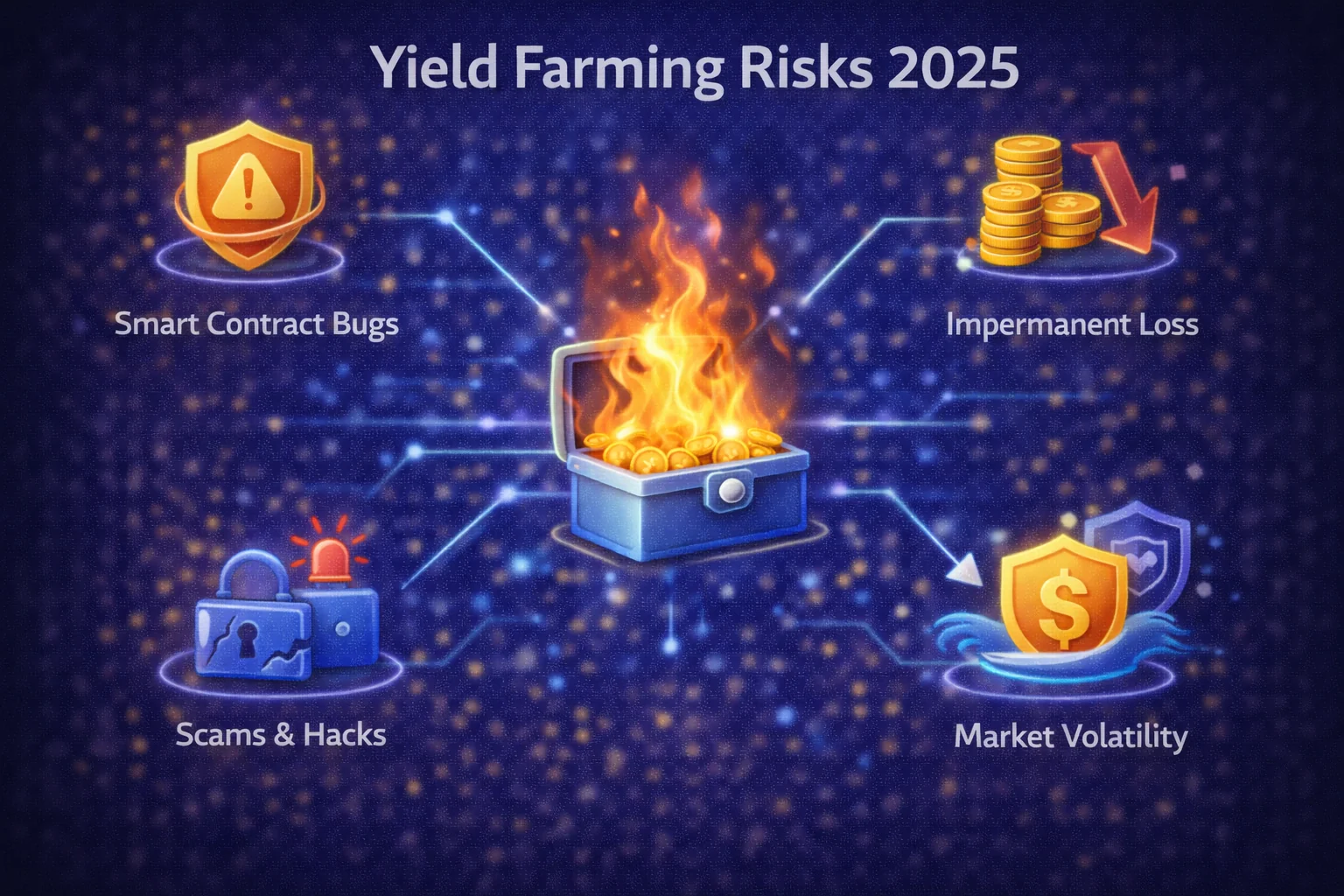 Yield farming risk assessment chart showing impermanent loss, smart contract risks, and mitigation strategies