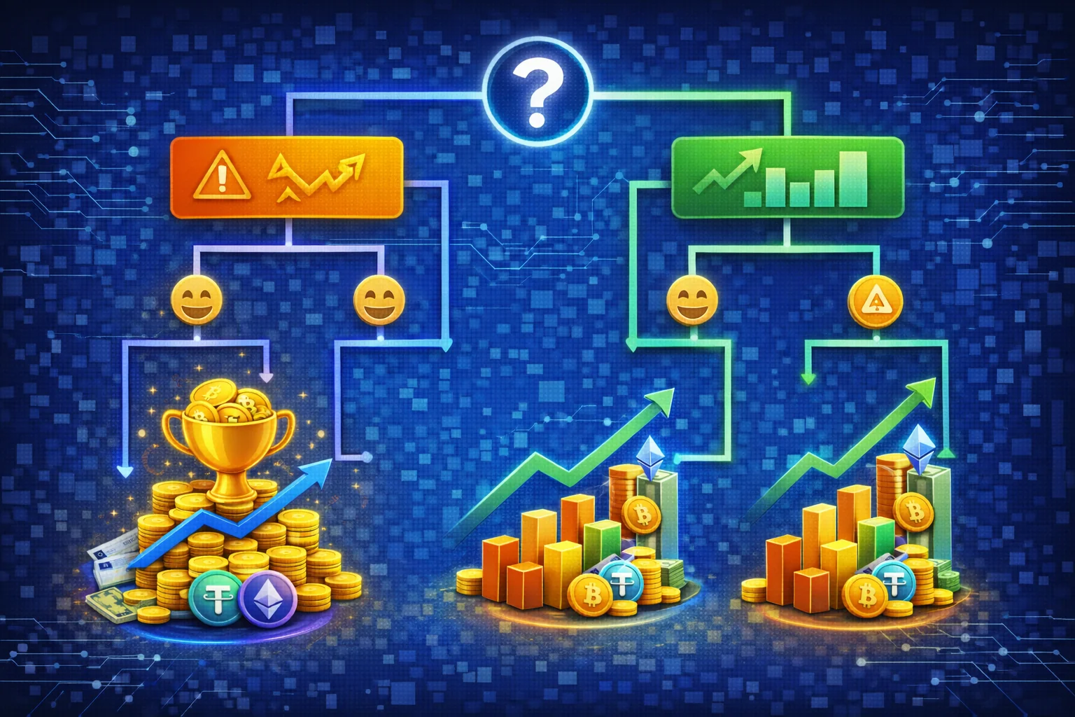 Decision tree flowchart for choosing between rewards and yield strategies