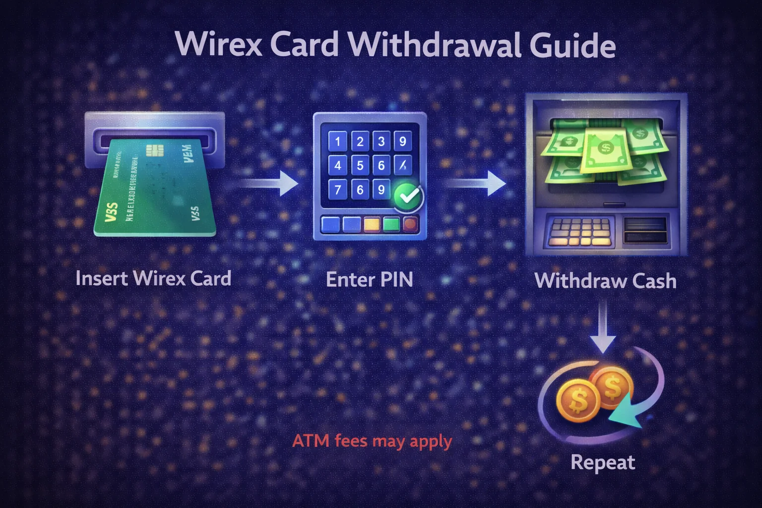 Wirex card withdrawal guide infographic showing ATM fund extraction and fee optimisation